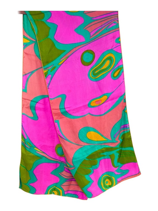 Vintage Accessories - Vintage 60s Mod-Century Modern MCM Abstract Groovy Silk Feel Rectangular Scarf
